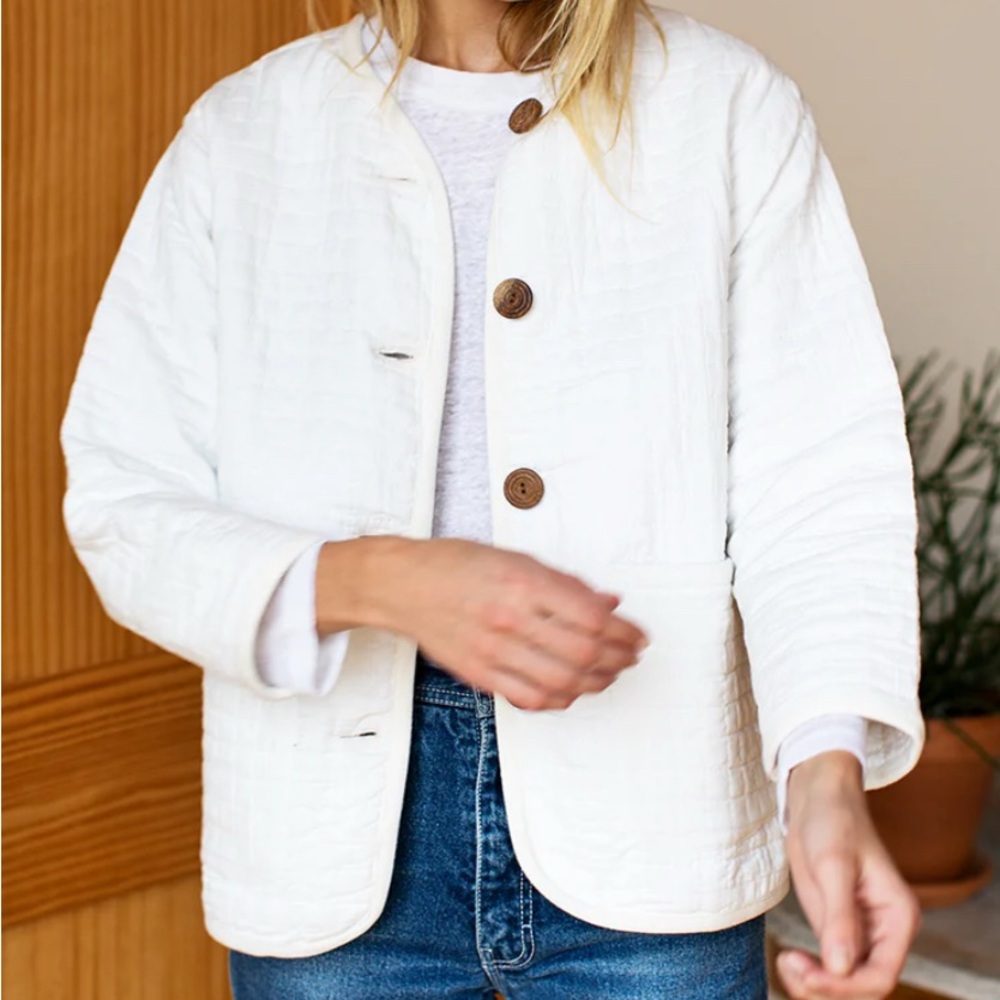 Emerson Fry White Quilted Utility Jacket with Wooden Buttons